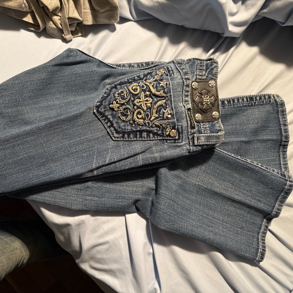 Miss Me Blue Jeans with Gold Embroidery